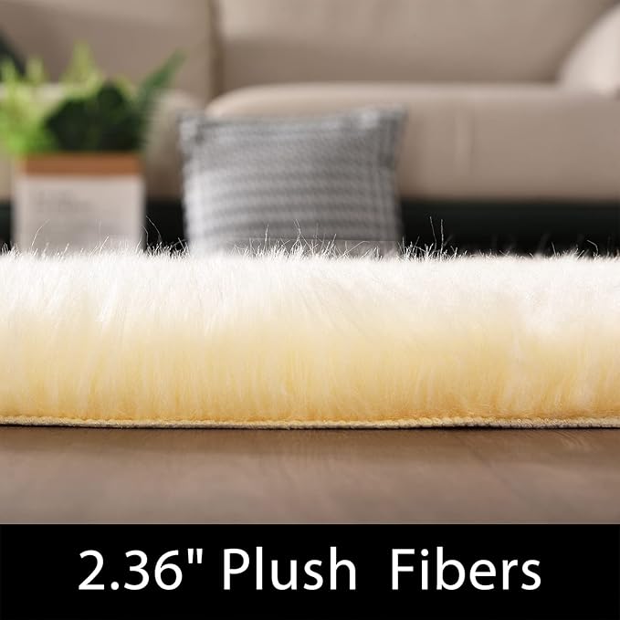 Latepis Yellow Rugs for Living Room Faux Sheepskin 5x6.7 Fuzzy Rugs Washable - Image 2