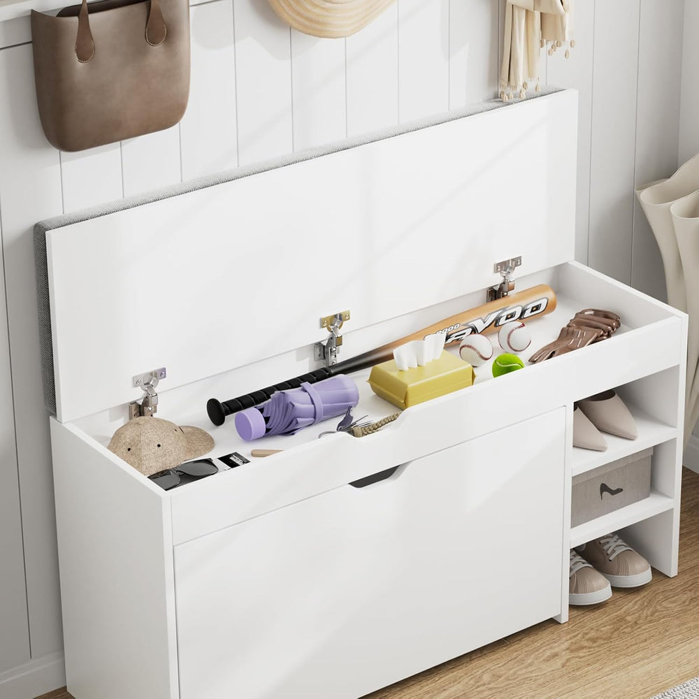 VOWNER Shoe Storage Bench with 3-Tier Flip Drawer & Padded Cushion, Shoe ...