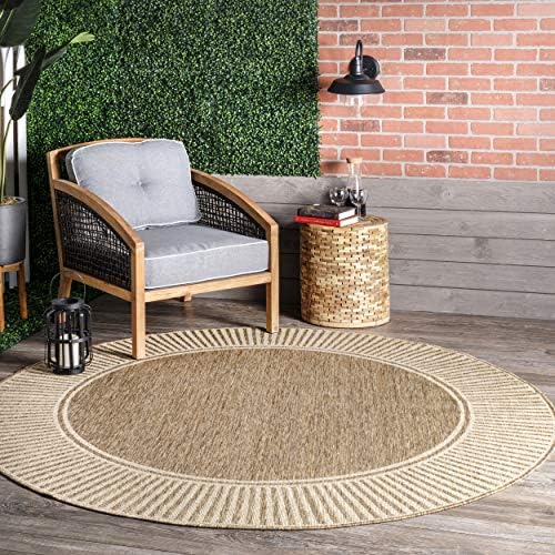 nuLOOM Asha Light Brown Bordered Indoor/Outdoor Area Rug, 6' 7" x 9&...