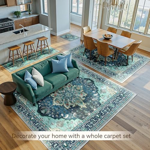 RELEANY Washable Area Rug, 5'x7', Teal