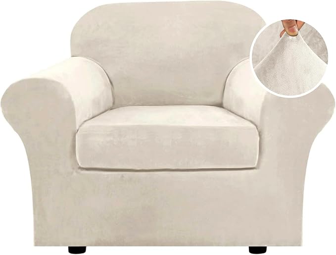 H.VERSAILTEX Rich Velvet Stretch 2 Piece Cover Chair Slipcover Sofa Cover by HVERSAILTEX