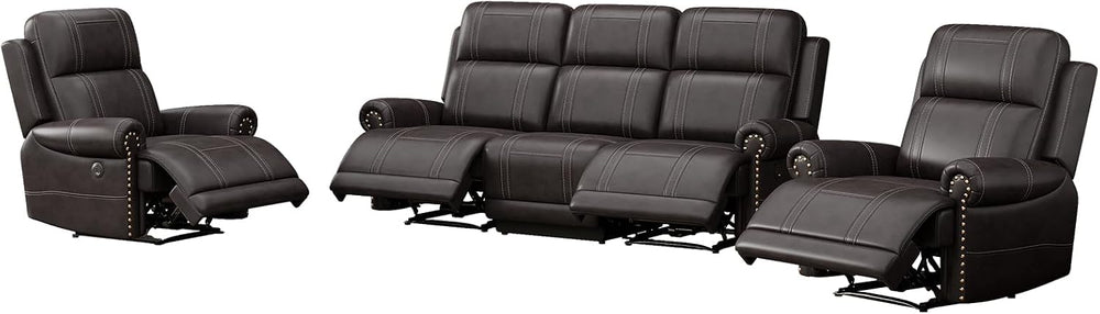 Faux Leather Electric Reclining Sofa Set, Power Recliner Four Seats Sofa Set,...
