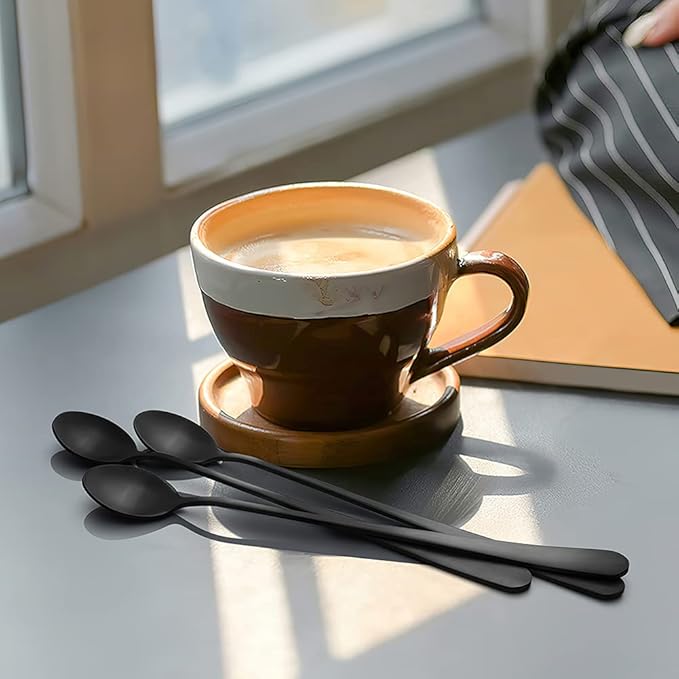 IQCWOOD Long Handle Ice Tea Spoons, 9-inch Black Coffee Stirrers, Stainless - Image 6