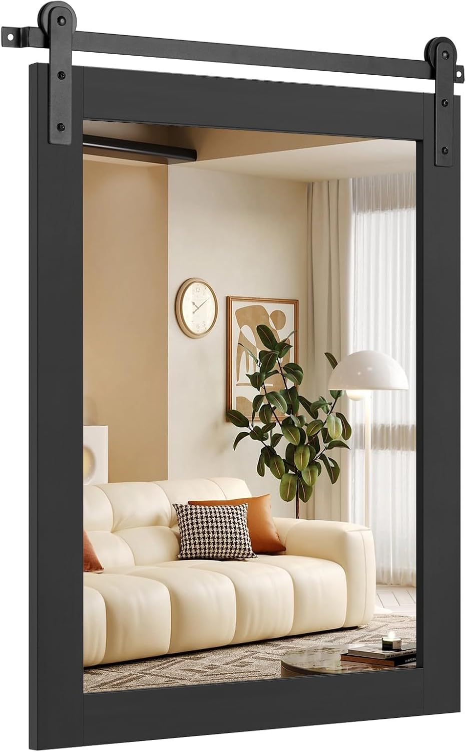 CHARMAID Farmhouse Barn Door Wall Mirror for Bathroom, 29"x23", Black
