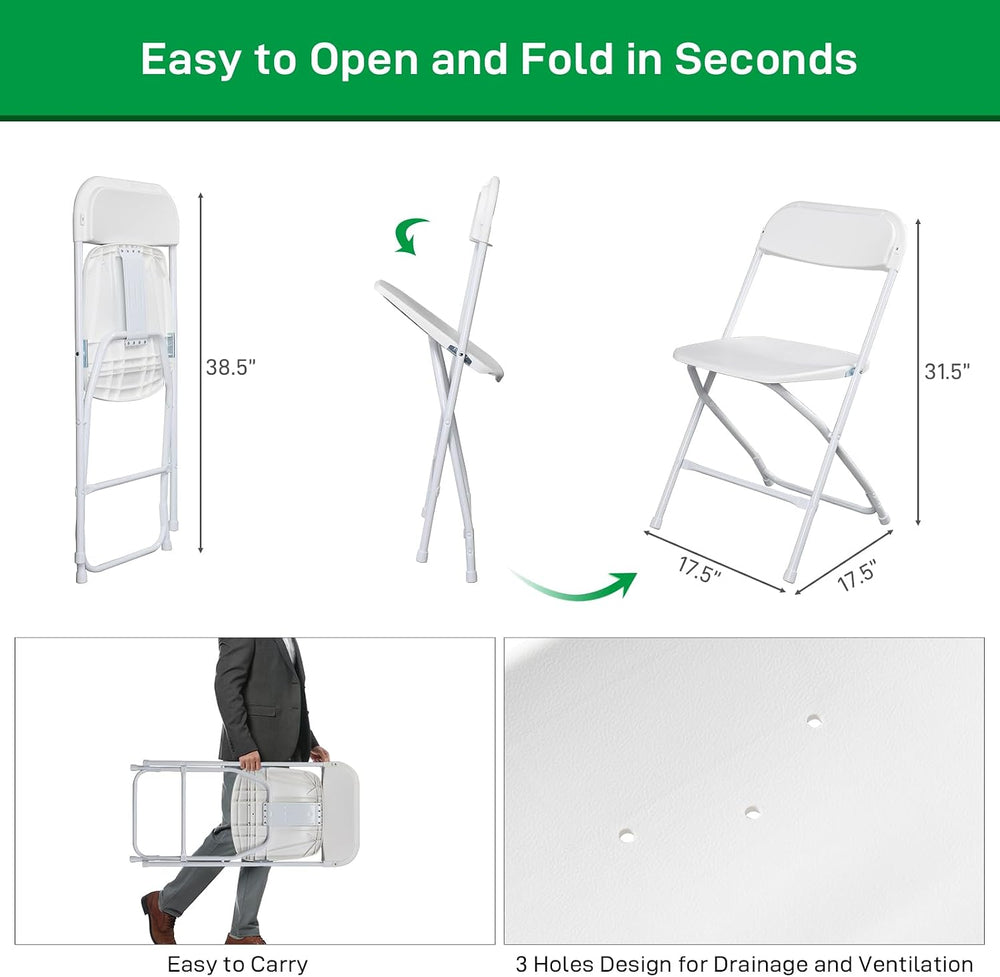 100pcs Folding Chair, Plastic Chairs with 330-Pound Capacity, Easy to Fold an...