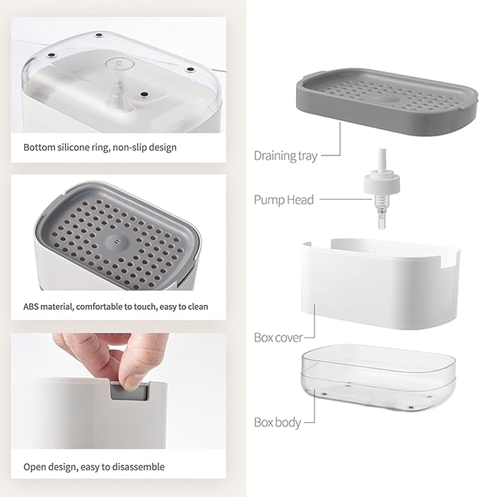RUFCRIL Soap Pump Dispenser and Sponge Holder, 10oz / 300ml Dish Soap Dispenser - Image 2