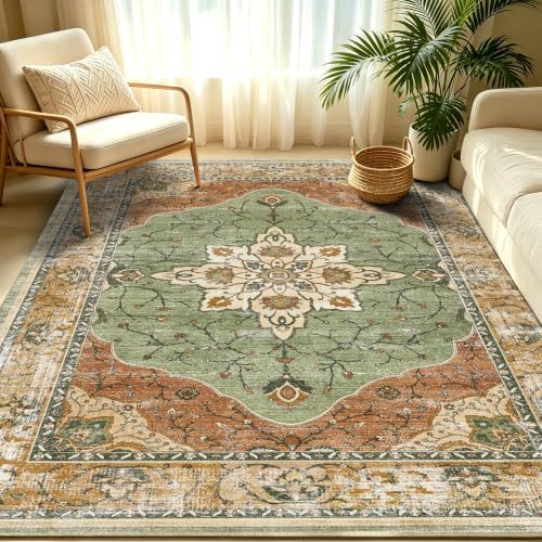YARNSCAPE 5' x 7' Machine Washable Area Rug, Non-Slip Low-Pile Carpet