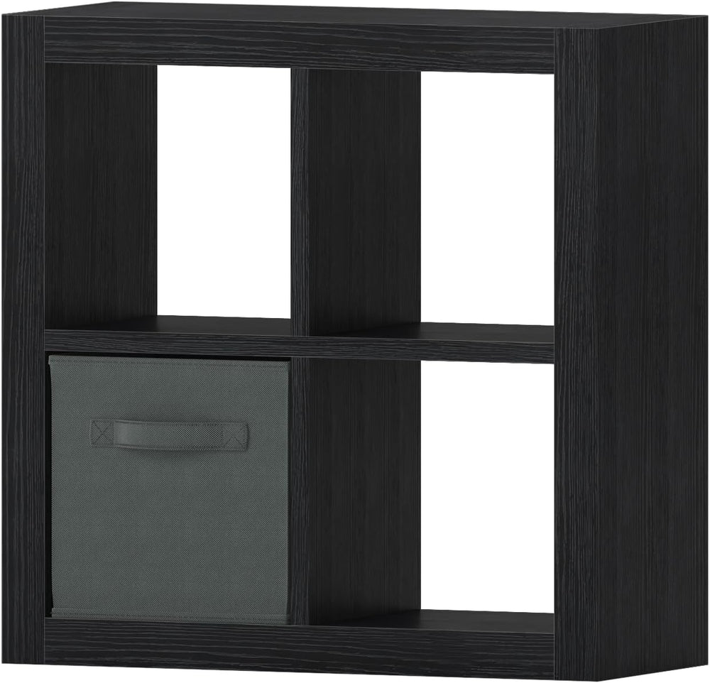 furtble 4-Cube Storage Organizer, Bookshelf with Storage Bin, Modern Wood Ope...