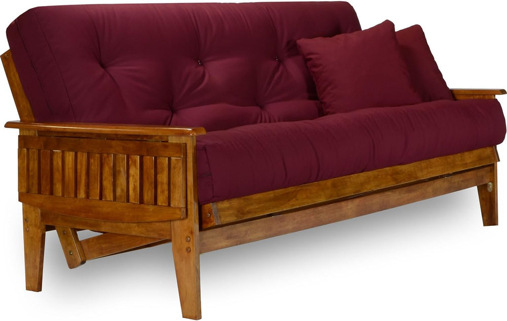 Eastridge Futon Set - Full Size, Frame, 8" Mattress, Twill Burgundy Cover