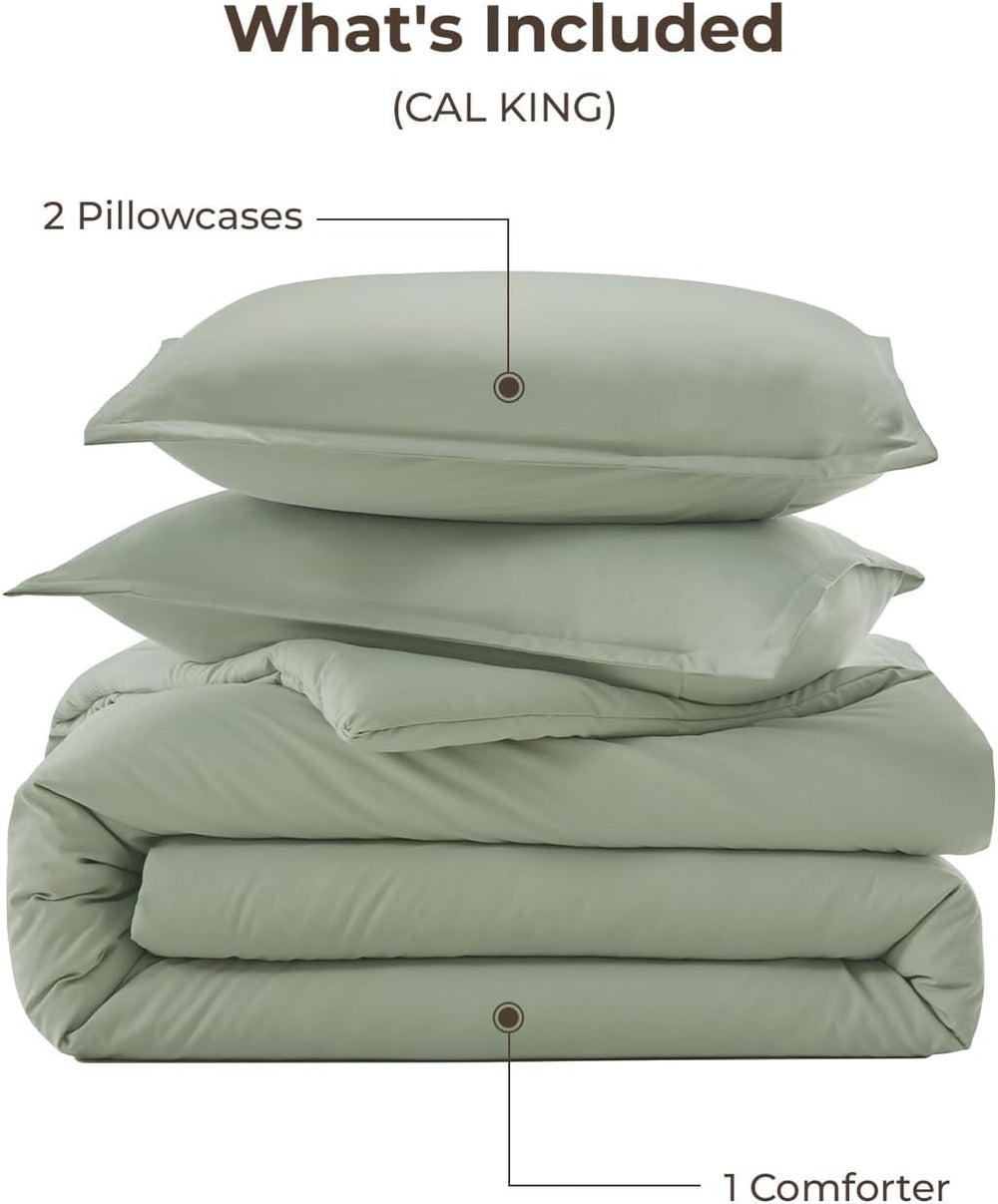 Litanika California King Comforter Set Sage Green, 3 Pieces Solid Bedding