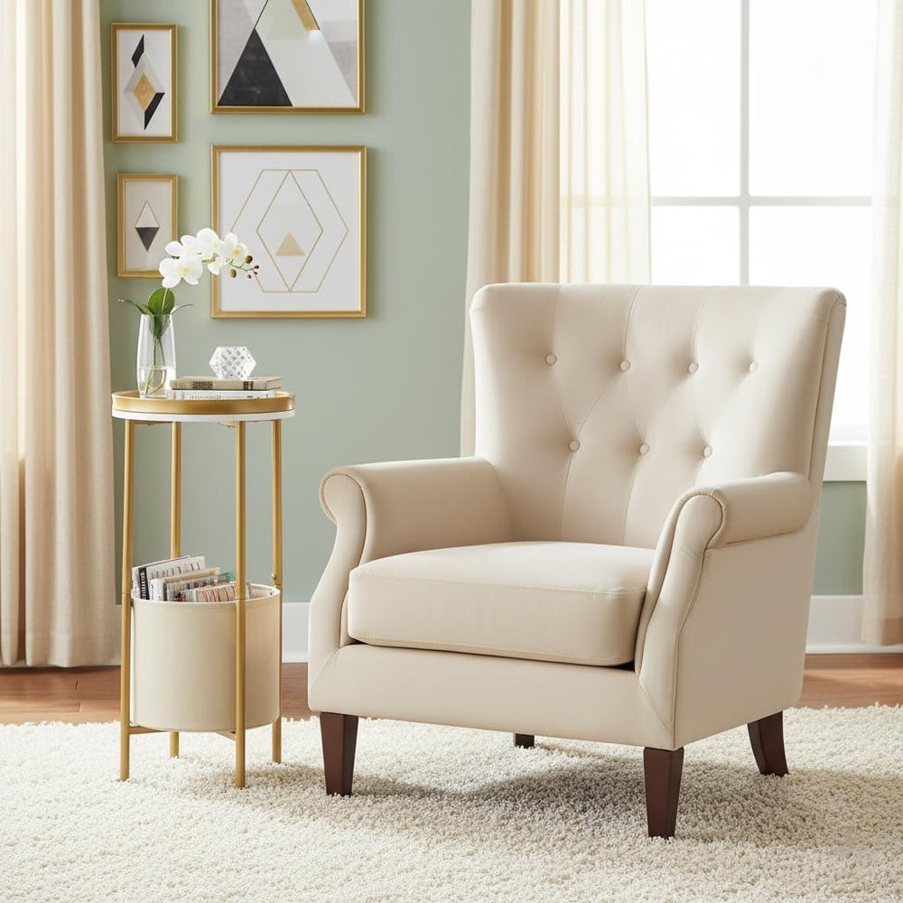 Small Round Side Table with Storage Basket, 2-Tier Round End Table for Living...