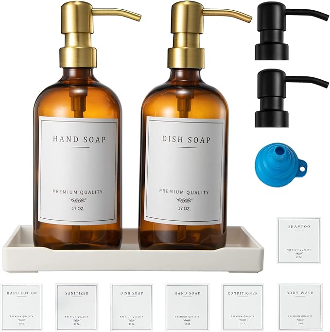 Glass Soap Dispenser for Kitchen, Farmhouse Dish & Hand Soap Dispenser Set by Eggs+sound