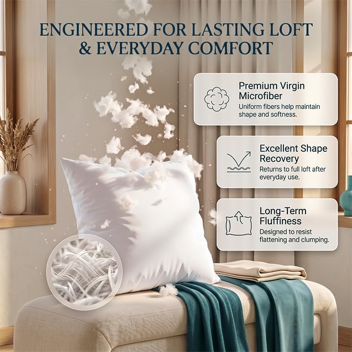 Utopia Bedding Throw Pillows (Set of 4, White) – 20 x 20 Inches Down Alternat...