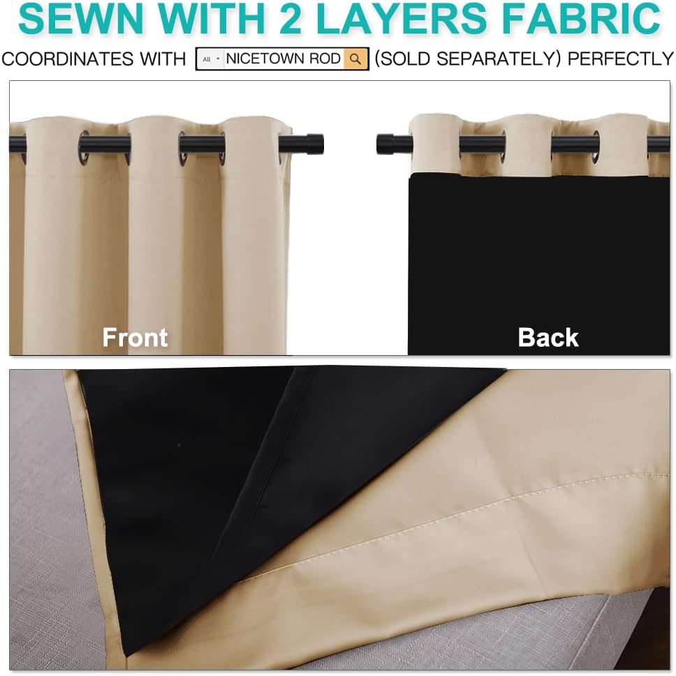 NICETOWN Biscotti Beige Blackout Curtains for Living Room 52" x 84"...