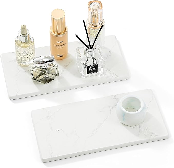 2PCS 10"x 5" Large Bathroom Sink Vanity Trays, Water Absorbing Diatomite Stone by Razborci