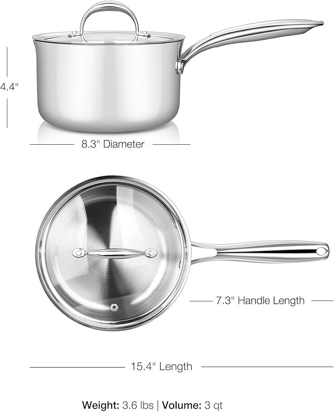 KEAWELL K3 Premium 3-Quart Tri-Ply Stainless Steel Saucepan - Image 3