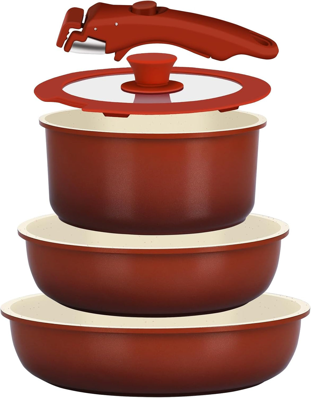 GiPP 5PCS Pots and Pans Set Non Stick, Nonstick Cookware Set Detachable Handle