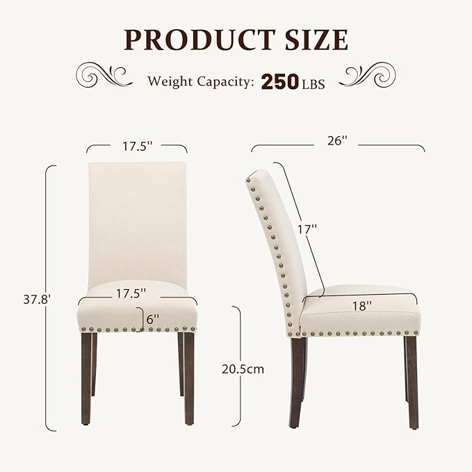 Furniliving Upholstered Dining Chairs Set of 4 - Line Fabric Modern Farmhouse...