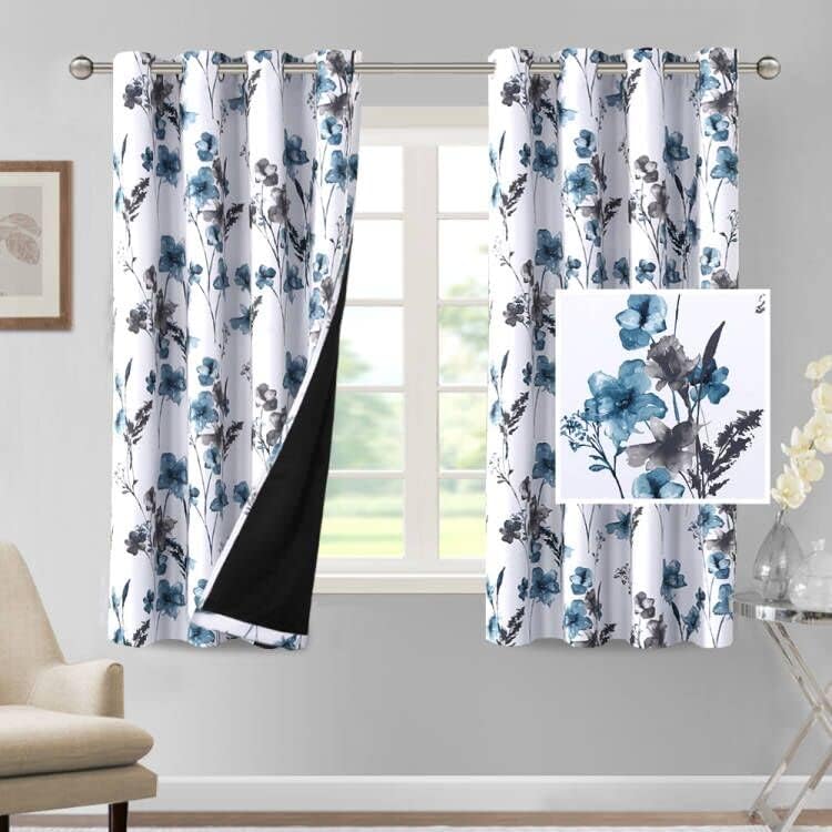 H.VERSAILTEX 100% Blackout Curtains 63 inch Length 2 Panels Set Cattleya Flor...