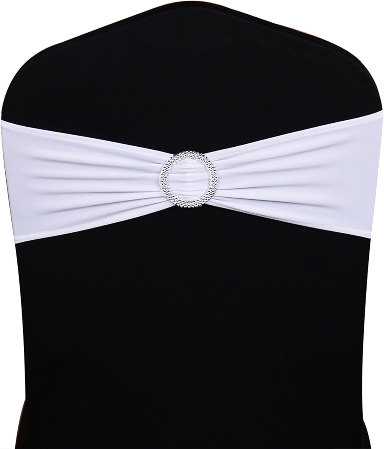 Pack of 50 Spandex White Chair Sashes for Wedding Stretch Chair Bows Bands for Party Birthday Ceremony Bridal Shower Engagement Christmas Events Decorations (White)