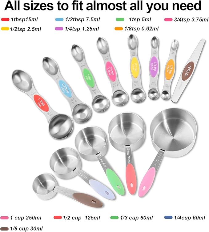 EDELIN Measuring Cups and Magnetic Measuring Spoons Set, Stainless Steel 5 Cups - Image 4