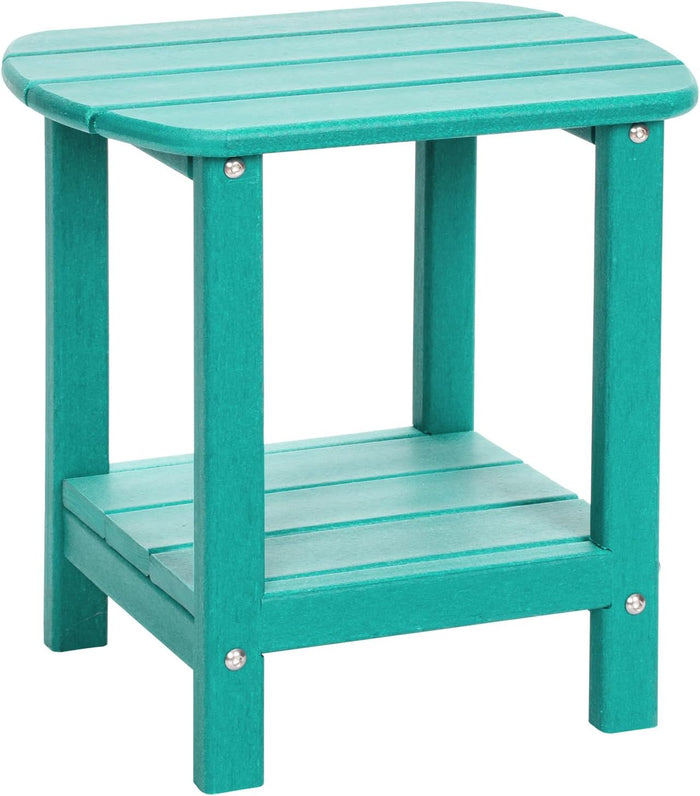 Adirondack Outdoor Side Table, 16.5” HDPE Small Patio Table with Storage Shelf, Weather Resistant End Table for Porch, Pool & Yard (Aruba)