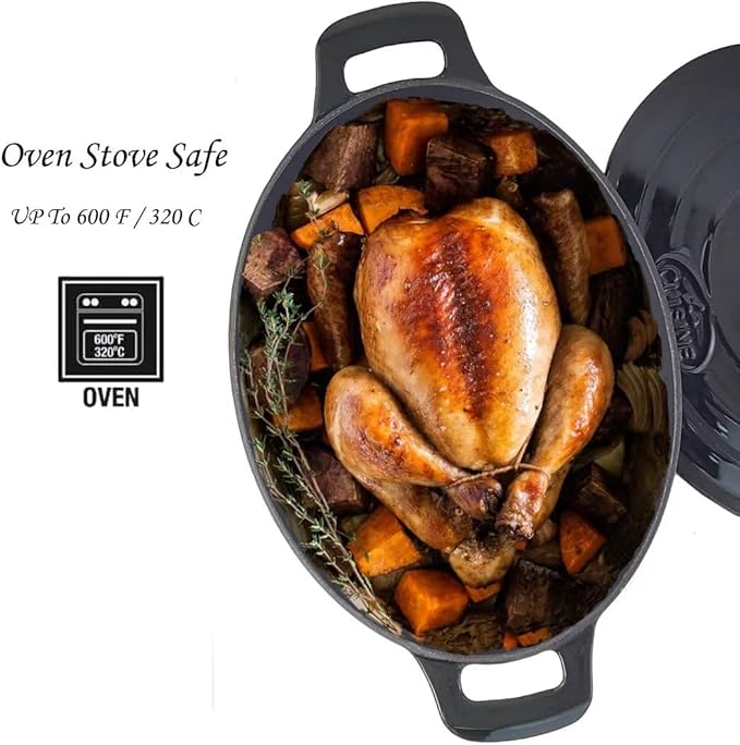 La Cuisine Enameled Cast Iron Oval Dutch Oven Casserole 6.75 QT 33x25x16cm Matt - Image 5