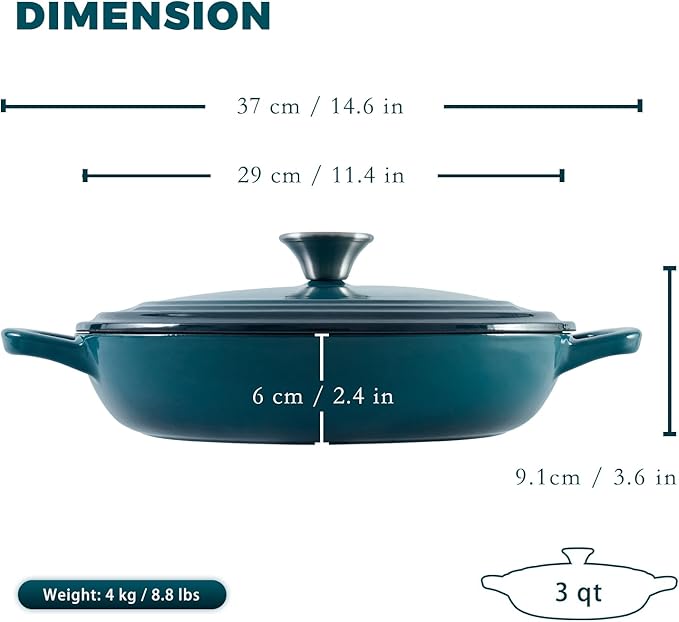 Flavehc Braiser Enameled Cast Iron Braiser 3 qt Braiser Pan