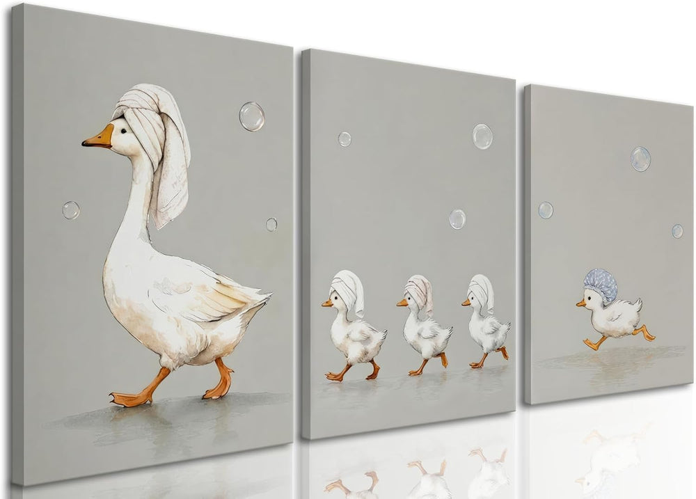 Funny Goose Bathroom Wall Art Set of 3, Cute Duck Bath Wall Decor Painting, W...