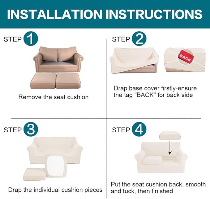 Turquoize 3 Piece Sofa Covers for 2 Cushion Couch Sofa Slipcover Soft Couch - Image 6