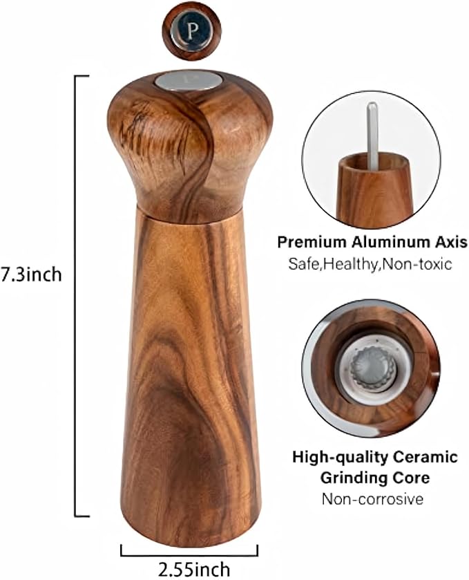 Wooden Salt and Pepper Grinder Set, Pepper Grinder Pepper Mill - Image 2