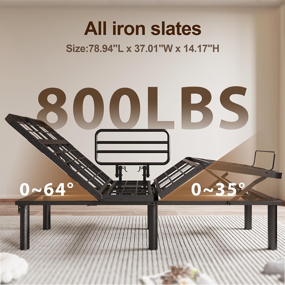 AbyssZen Home Care Electric Adjustable Bed Frame with Safety Rail, Full