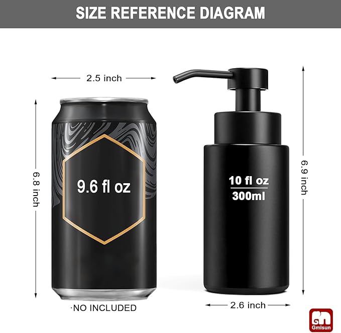 GMISUN Foaming Soap Dispenser, 10 Fl oz/300 ml Matte Black Glass Foaming Hand - Image 3