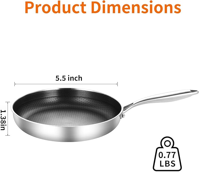 DELARLO 5.5inch Tri-Ply Stainless Steel Omelette Pans, Single Egg Frying Pan - Image 5