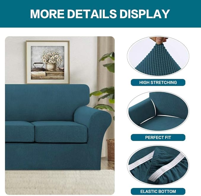 Turquoize 3 Piece Sofa Covers for 2 Cushion Couch Sofa Slipcover Soft Couch - Image 4