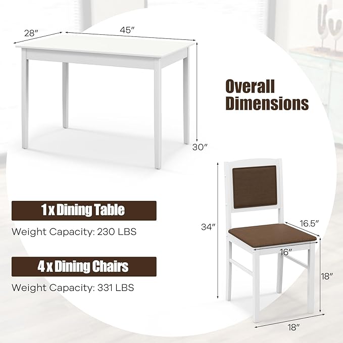 NAFORT Dining Table Set for 4, Farmhouse Kitchen Table and Chairs Set of 4, M...