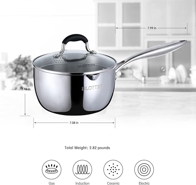 SLOTTET Tri-Ply Whole-Clad Stainless Steel Sauce Pan - Image 5