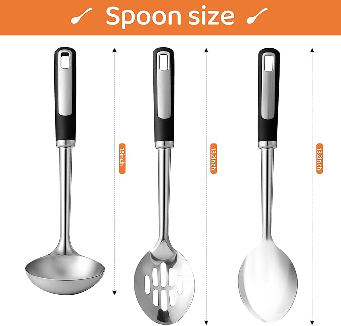Stainless Steel Cooking Spoons Set, Large Serving Spoons Stainless Steel - Image 2
