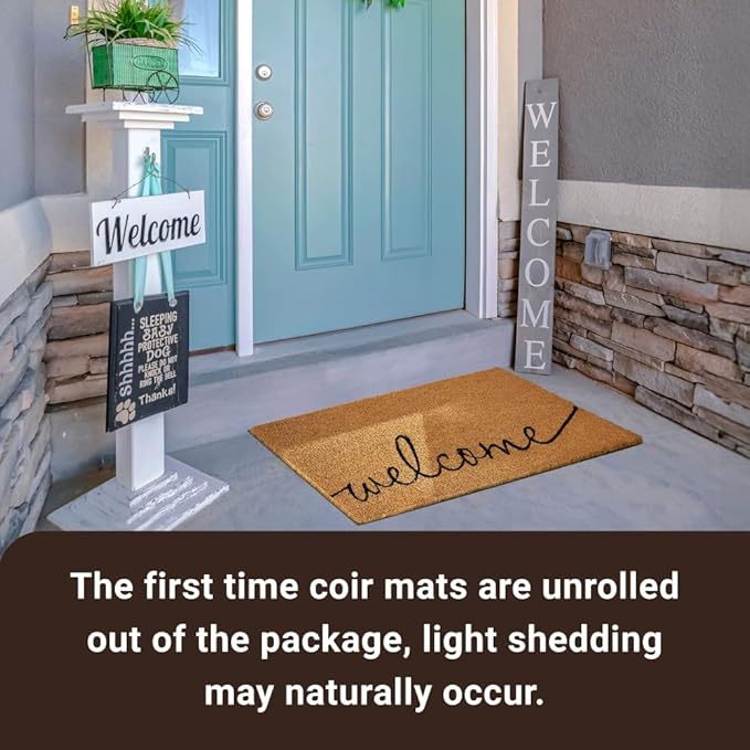 KANKUN Coco Coir Door Mat with Heavy Duty Backing, Welcome Doormat, Doormat - Image 7