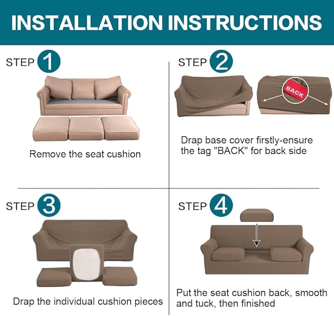 Turquoize 4 Piece Sofa Covers for 3 Cushion Couch Sofa Slipcover Soft Couch - Image 6
