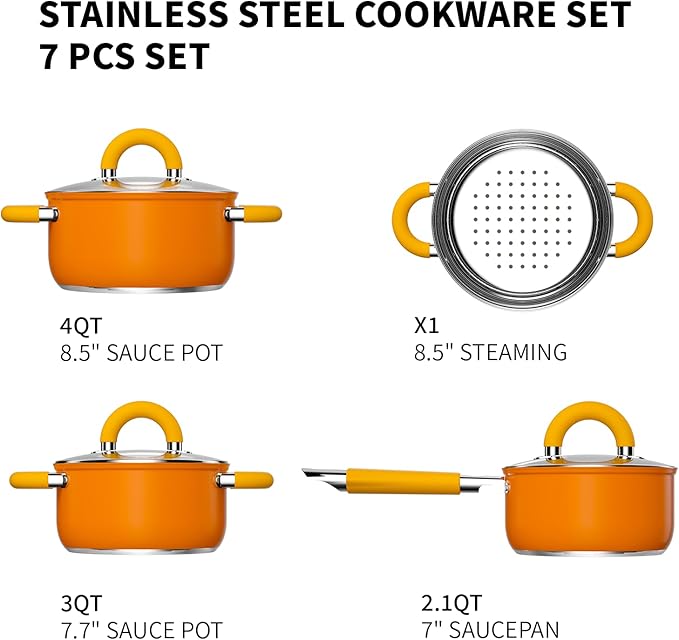 Stainless Steel Cookware Set, 5 Ply Pots and Pans Set 7 Piece, 4 3 2 QT Pot Pan - Image 2