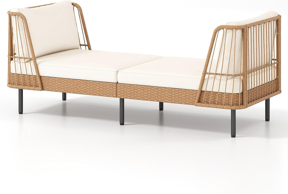 HAPPYGRILL Outdoor Wicker Daybed, Rattan Patio Couch Sofa Bed with Armrests, ...
