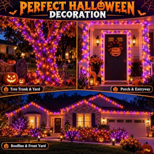 OZS Connectable 2-Pack 164Ft 400LED Halloween String Lights, Purple&Orange