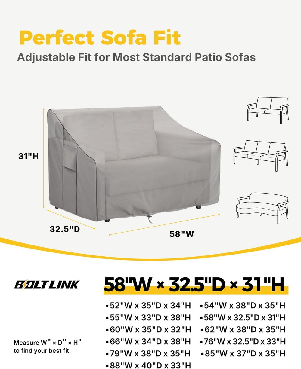 Patio Sofa Cover Waterproof, Heavy Duty, 58x32.5x31 in, 2-Seater