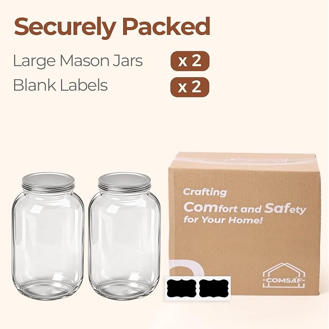 ComSaf 1 Gallon Wide Mouth Mason Jars 2 Pcs, 128 oz Glass Jars - Image 8