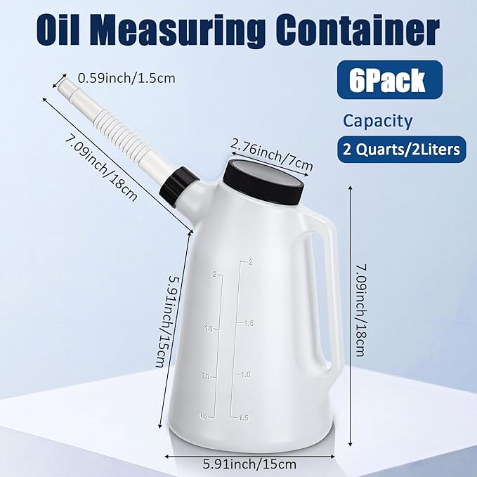 Mifoci 6 Pack 2 Quart Oil Measuring Containers, Translucent Plastic Oil