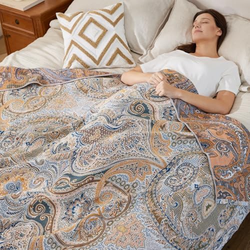 100% Cotton Boho Throw Blanket for Home Decor – Classic Farmhouse Quilt Beddi...