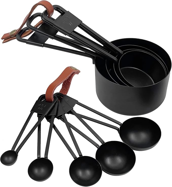 9PCS Black Stainless Steel Measuring Cups and Spoons Set, Heavy Duty Measuring by LYFJXX