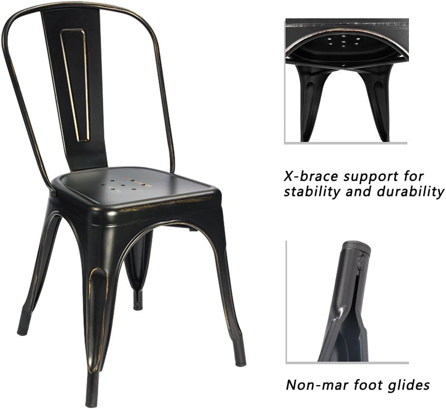 Devoko Metal Indoor-Outdoor Chairs Distressed Style Kitchen Dining Chairs Sta...