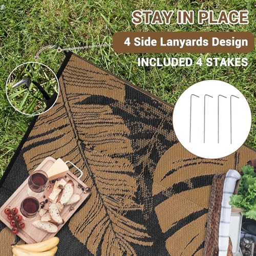 Garvee Outdoor Rug 8x10 Patio Waterproof Straw Plastic Reversible Mat Leaf Tr...